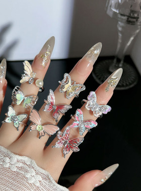 森系绝美珐琅彩立体蝴蝶开口戒指女冷淡风精致小众辣妹高级感指环