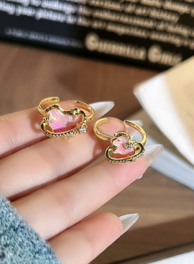 星球密语粉色渐变珐琅星轨爱心开口戒指女小众甜美时尚闺蜜食指环