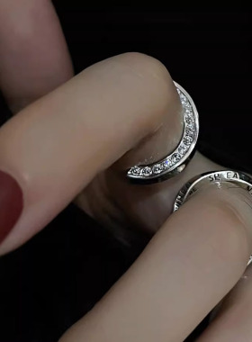 简约时尚莫比乌斯环双面排钻开口戒指女不规则ins潮酷冷淡风指环