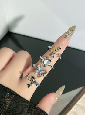 云梦蝶鲸时尚设计感创意鲸鱼蝴蝶小众戒指女小熊简约甜酷百搭指环