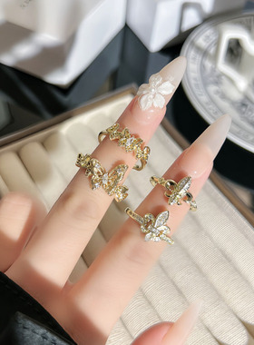 跨境热卖咖啡金鸢尾花蝴蝶镂空戒指女复古简约时尚叠戴优雅配饰潮