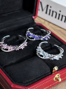 星河轨迹粉紫钻交叉环绕个性简约开口戒指女气质甜酷小众设计指环