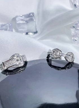 甜酷猪鼻子皮带扣满钻气质开口戒指女冷淡风精致气质时尚百搭指环