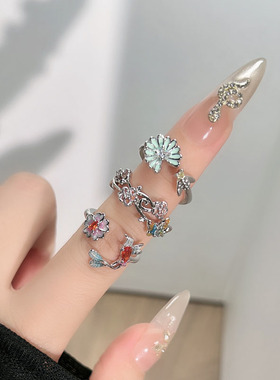 花屿雀影森系多彩花朵蝴蝶轻奢甜美戒指女独特气质小众设计感指环