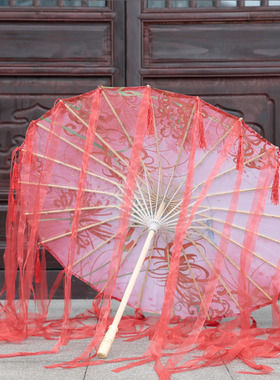 cos古装流苏汉服花城带纱道具伞