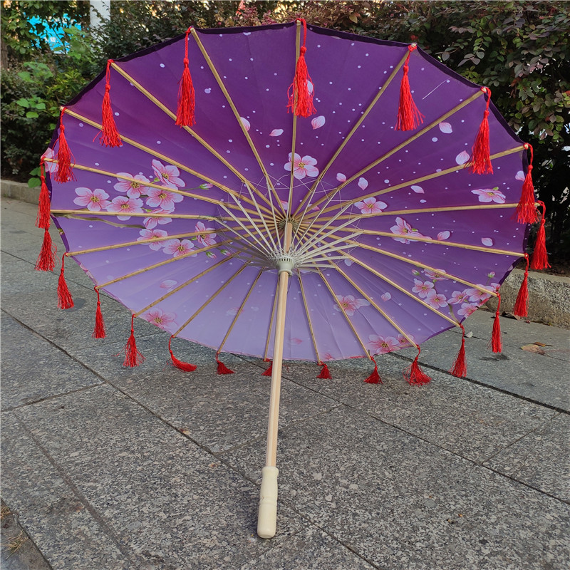 流苏带纱古装女花伞花城cos红伞动漫伞古风汉服油纸伞拍照道具伞_虎窝淘