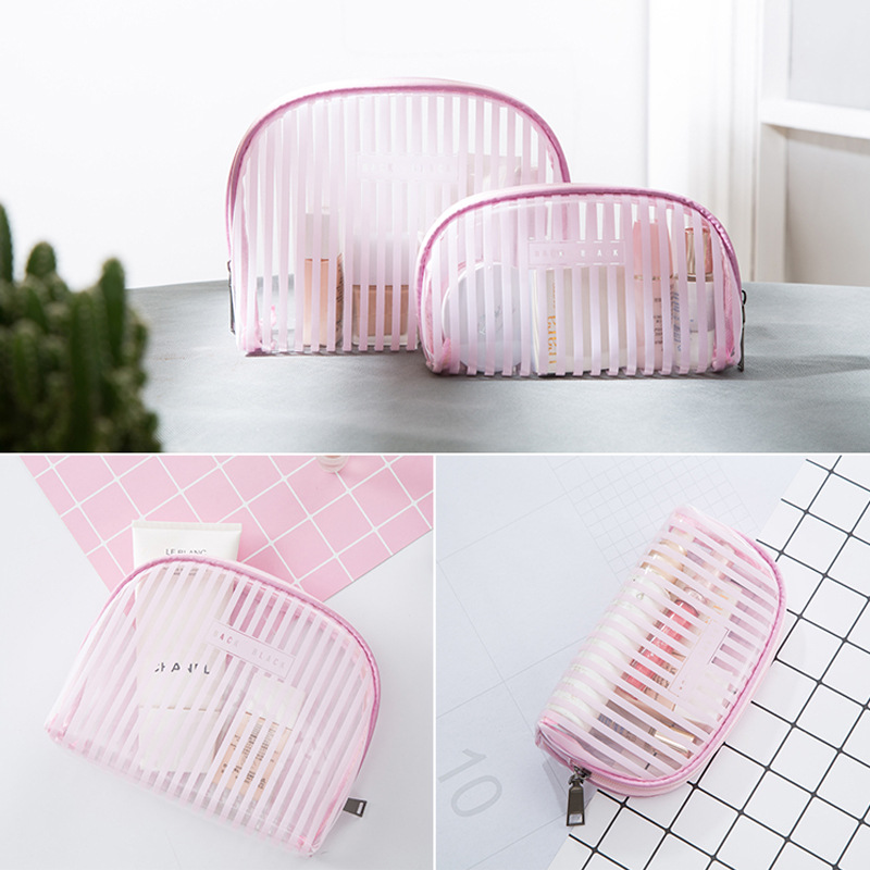 Stripe transparent cosmetic bag 居家可视PVC大小号透明化妆包 - 图0