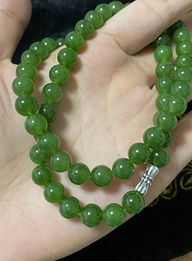 玉萌色高品质和田碧玉项链8mm 菠菜绿多圈手串送妈妈礼物