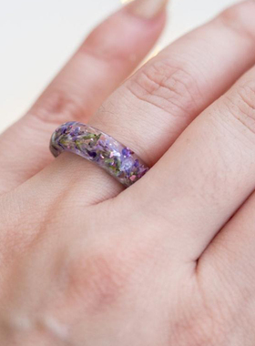 女树脂丁香花淡紫色花朵戒指干花