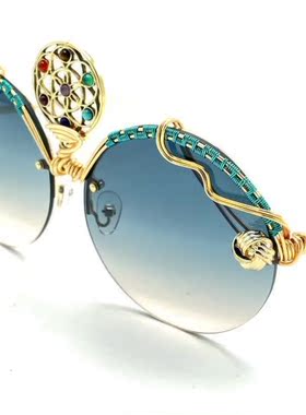 美国代购Glasses㊣ 手作趣味艺术金属丝缠绕三只眼飞行员太阳眼镜
