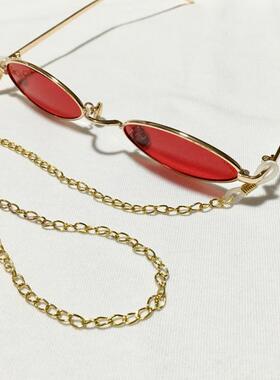 手作90年代摇滚红链椭圆太阳镜