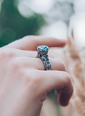 天然瑞士托帕石宝石镶嵌纯银戒指