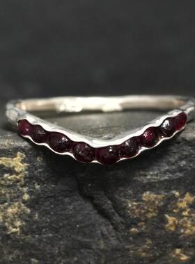 纯银14K金18K金天然石榴石戒指