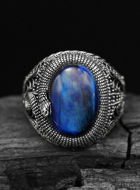 纯银复古虎眼石锆石点缀戒指镶嵌