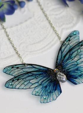 女冰紫色蝴蝶翅膀精灵之翼项链