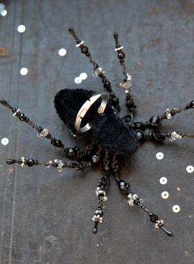 黑色蜘蛛水晶珠子亮片可调戒指