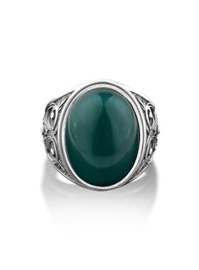 玛瑙镶嵌复古氧化纯银男士戒指