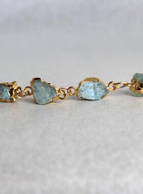 女镀金复古天然海蓝宝石手链镶嵌