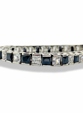 手作黑缟玛瑙镶钻镀白金手链