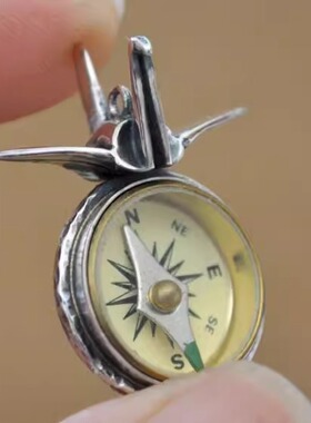 手作复古纯银千纸鹤指南针项链