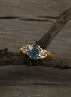 14K黄金复古天然瑞士托帕石戒指