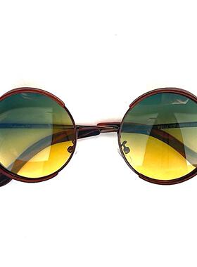 黄绿色渐变镜片乌木木质太阳眼镜