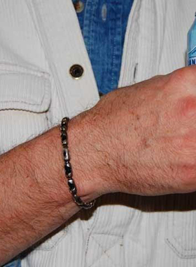 情侣纯银复古黑色玛瑙石手链镶嵌