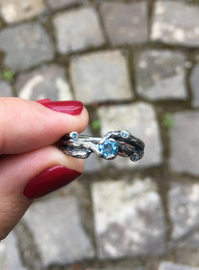 女纯银紫水晶橄榄石托帕石戒指