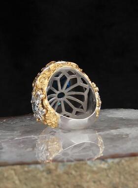 手作蓝托帕石925银镀金戒指