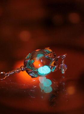 两颗心心形水晶玻璃吊坠夜光项链