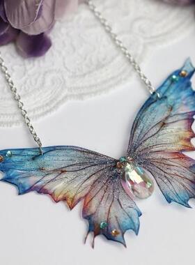 女狂野蓝金精灵之翼蝴蝶翅膀项链