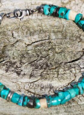 北方森林绿松石珠子手链纯银复古