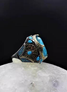 帕拉伊巴碧玺中世纪纯银戒指
