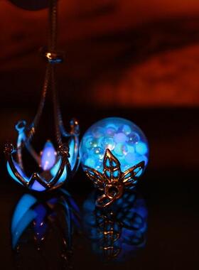 夜光项链纯银彩虹玻璃气泡女发光