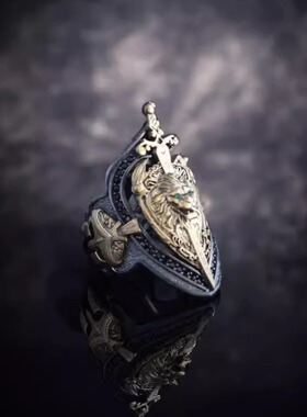 纯银角斗士战士剑狮戒指