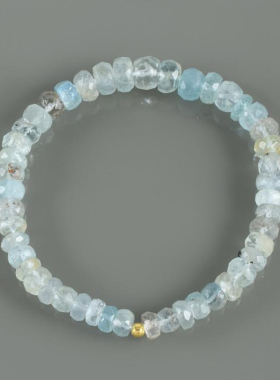 复古天然海蓝宝石手链串珠圆珠