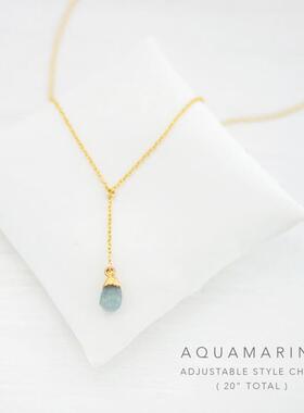 天然原石宝石水晶Y套索14K金项链