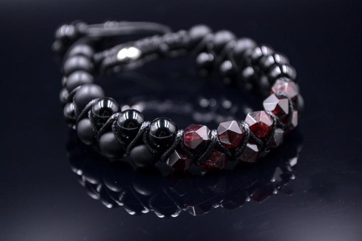 德国代购Bracelet㊣手作天然石榴石黑色缟玛瑙黑色蜡线串珠手链-图2