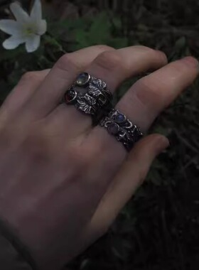 手作哥特常春藤拉长石纯银戒指
