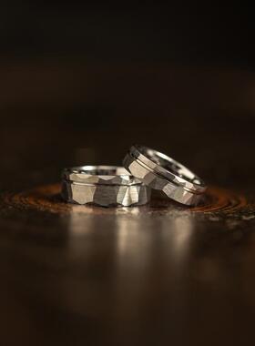 碳化钨银复古简约指环戒指结婚
