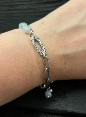 天河石宝石立方体串珠纯银手链