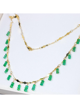 华丽14K金祖母绿串珠流苏项链