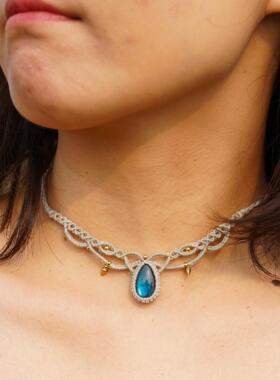 天然拉长石花边编织女士短项链