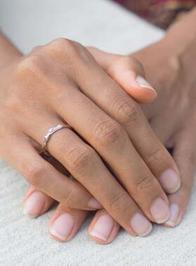 自然枝叶14K玫瑰金白金结婚戒指