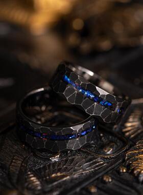 情侣拉丝钨银河星云蛋白石戒指