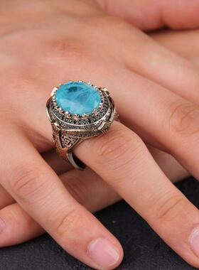 帕拉伊巴碧玺925k纯银男士戒指