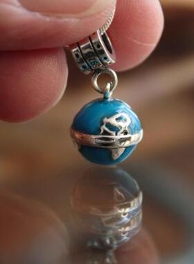 行星星球发光纯银吊坠夜光项链