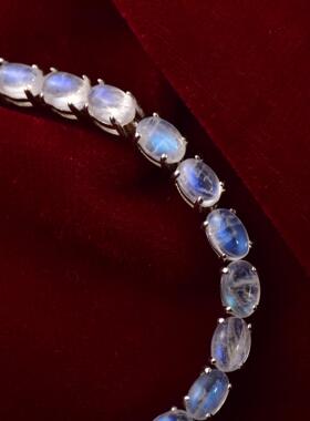 月光石宝石镶嵌925纯银网球手链