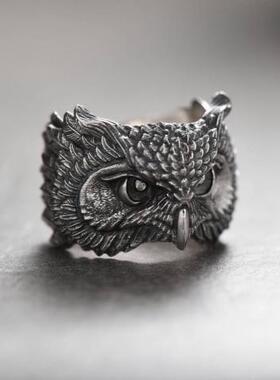 猫头鹰翅膀森林林地动物戒指纯银