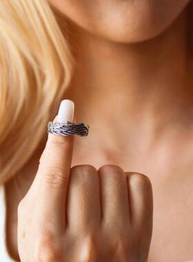 925纯银天使之翼翅膀戒指可调节